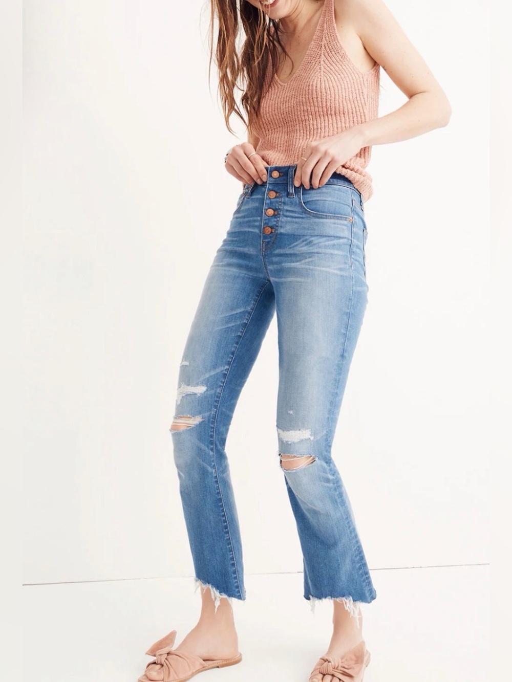 CALI DEMI-BOOT JEANS IN BROSON WASH:BUTTOM FRONT EDITION!